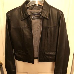 Leather crop black jacket